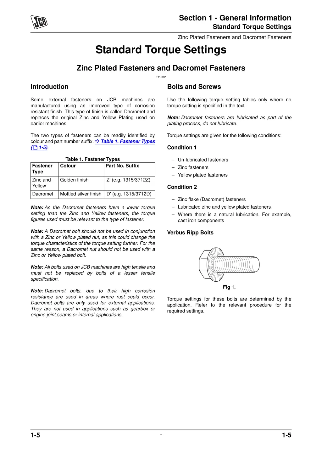 section 1 general information standard torque