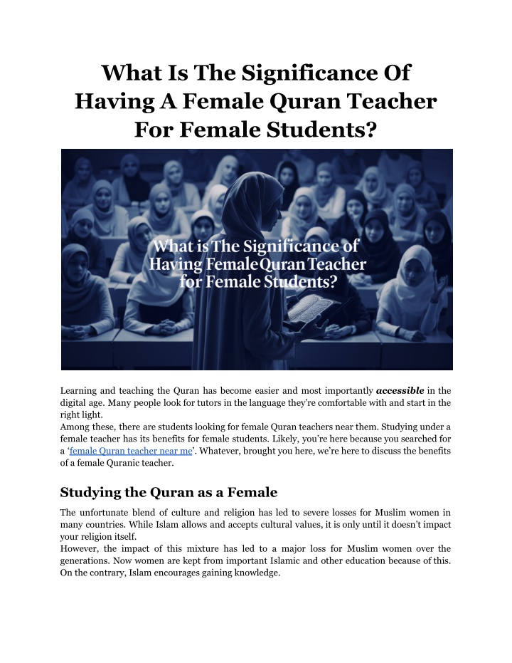 what is the significance of having a female quran