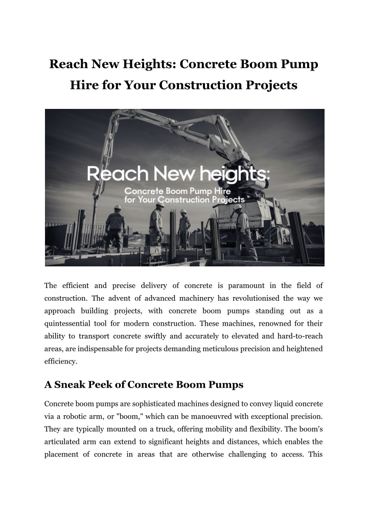 reach new heights concrete boom pump