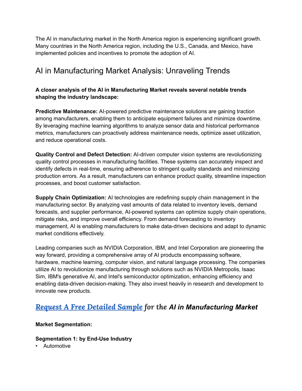 the ai in manufacturing market in the north