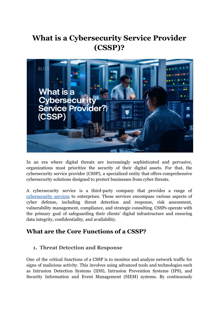 what is a cybersecurity service provider cssp