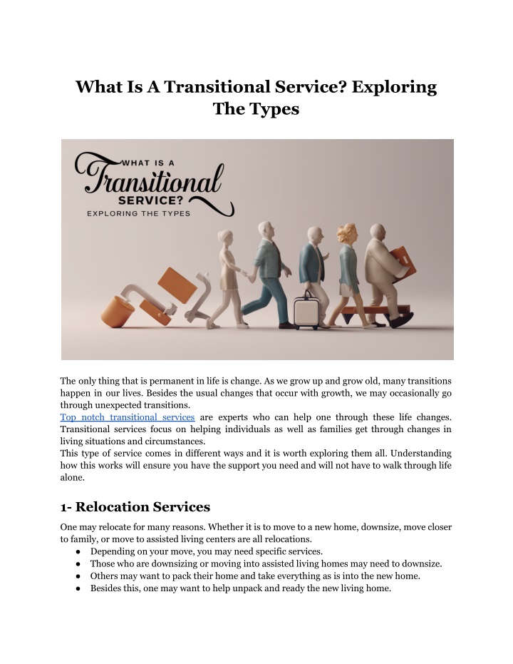 what is a transitional service exploring the types