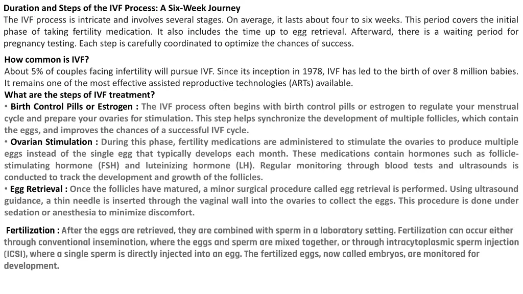 duration and steps of the ivf process a six week