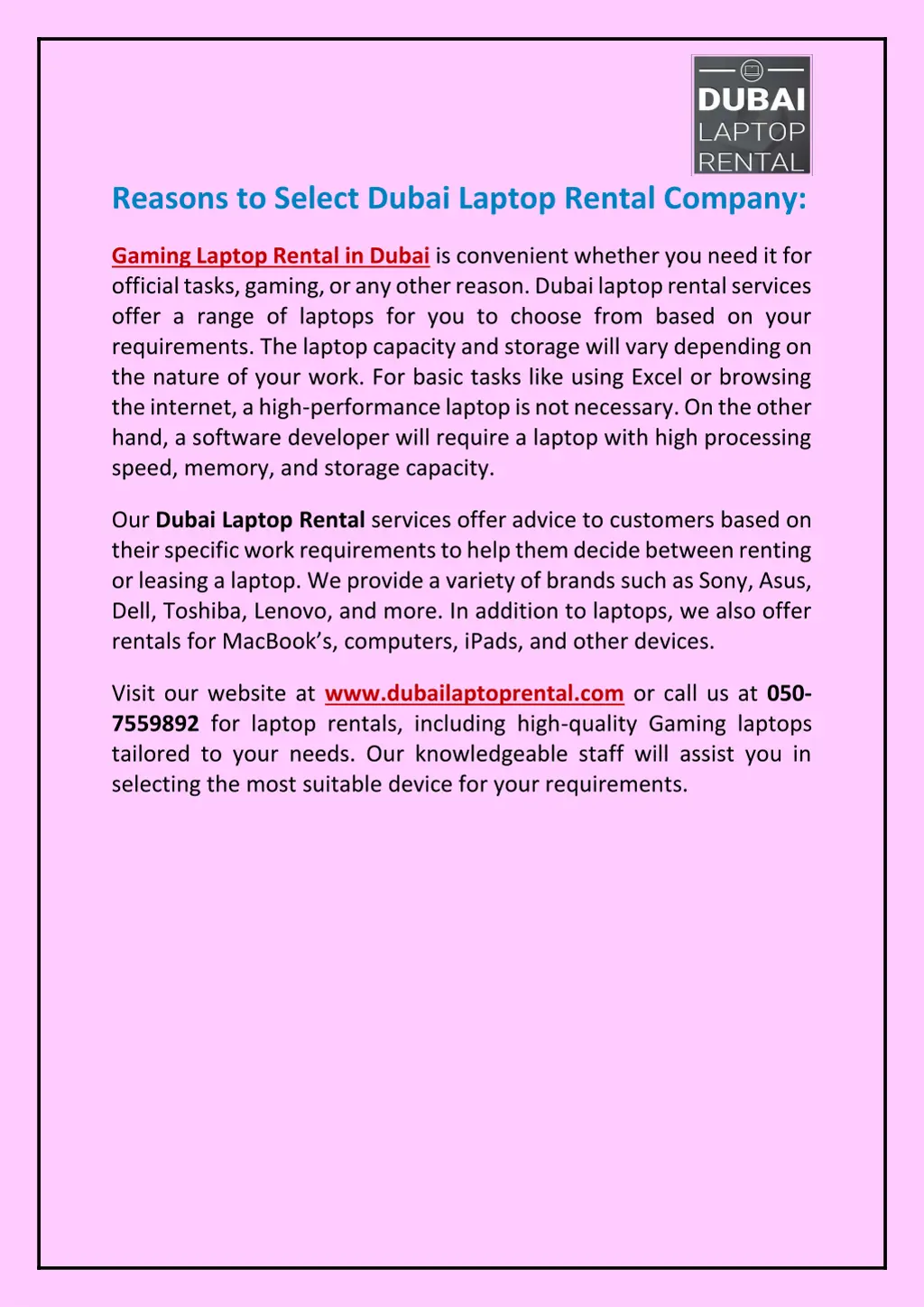 reasons to select dubai laptop rental company