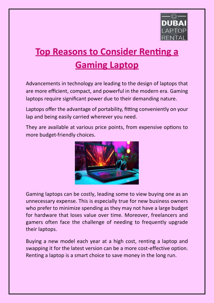 top reasons to consider renting a gaming laptop