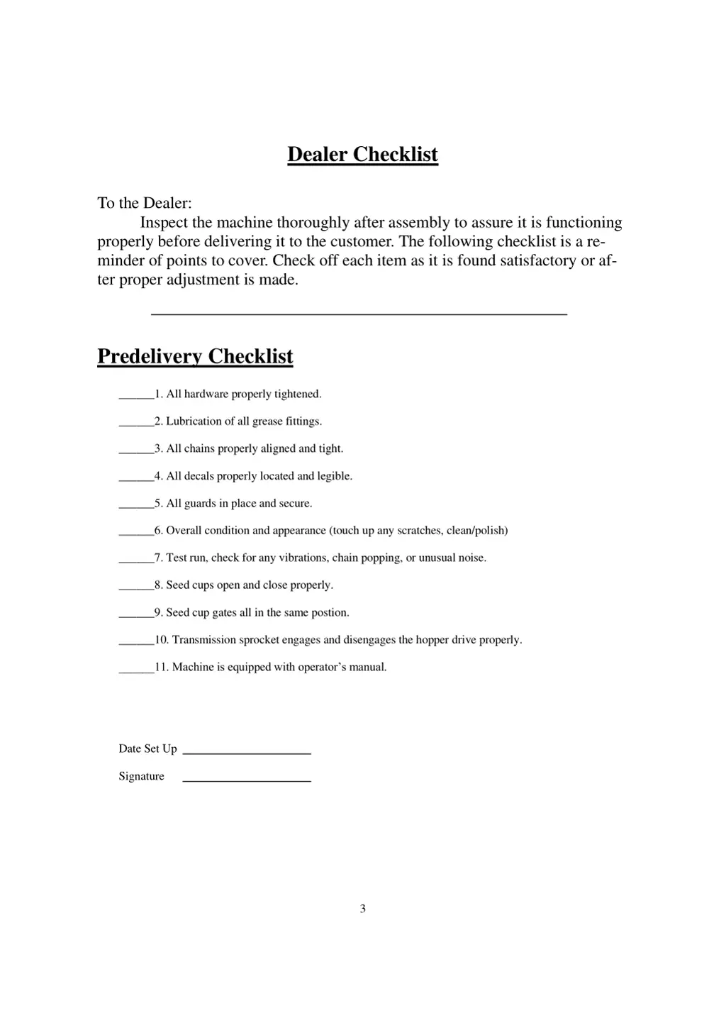 dealer checklist