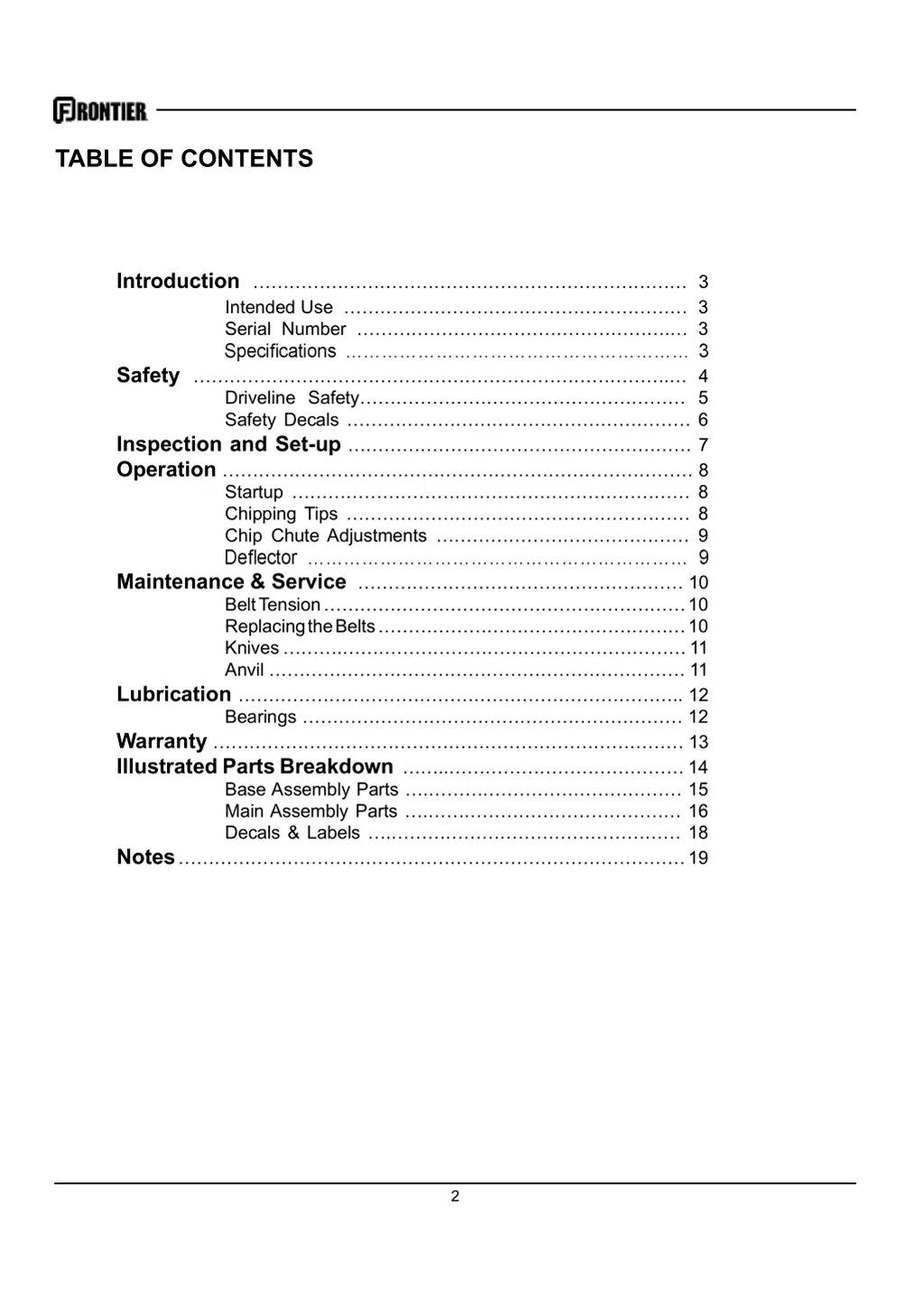 table of contents