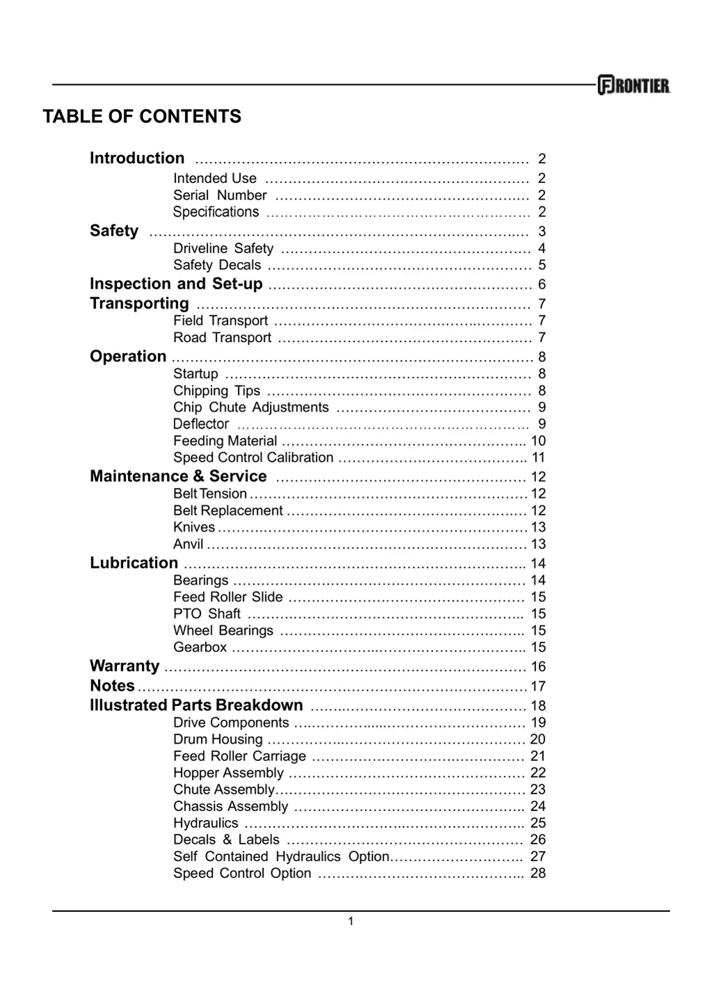 table of contents