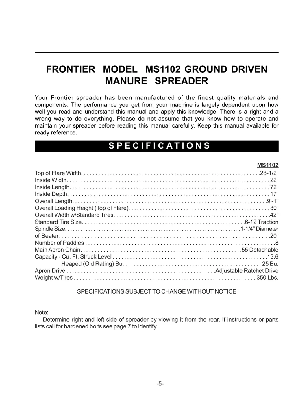 frontier model ms1102 ground driven manure