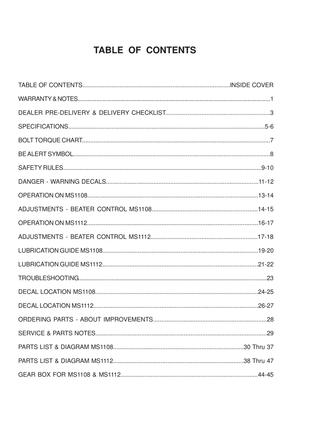 table of contents