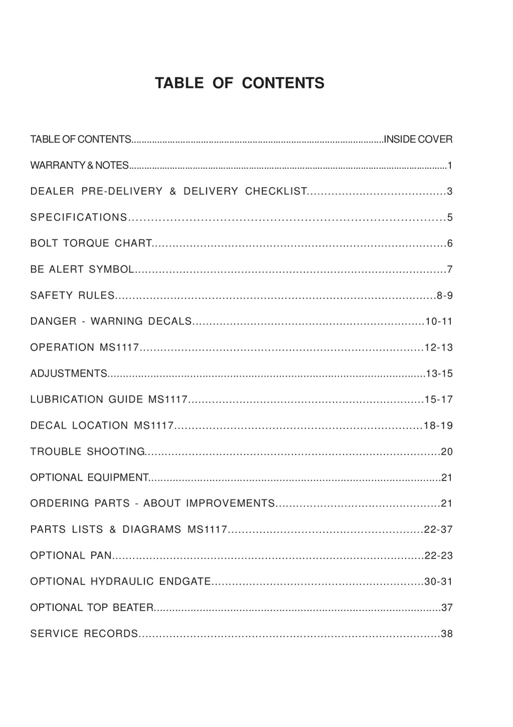 table of contents