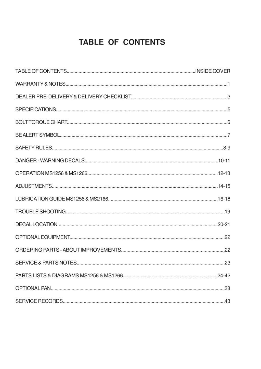 table of contents