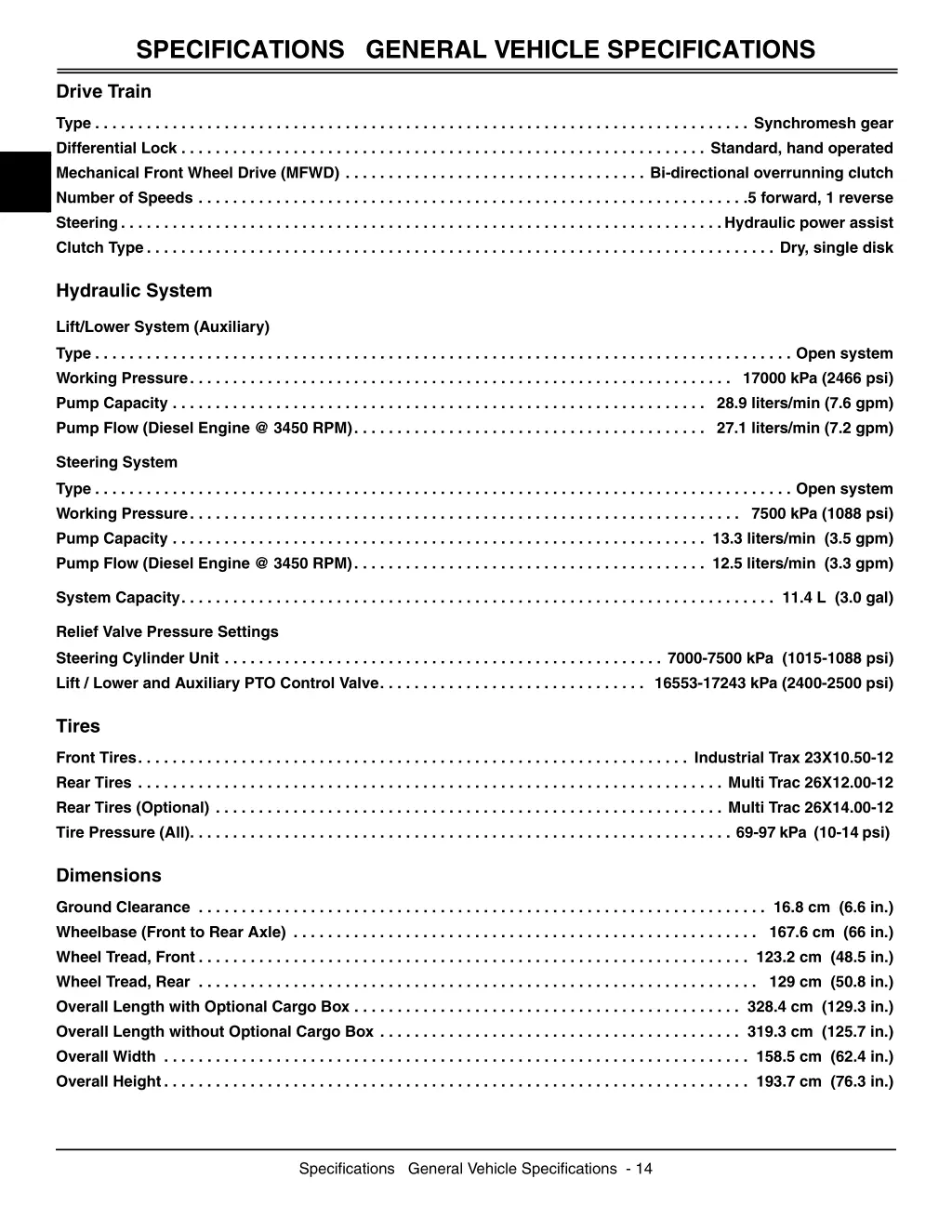 specifications general vehicle specifications 1