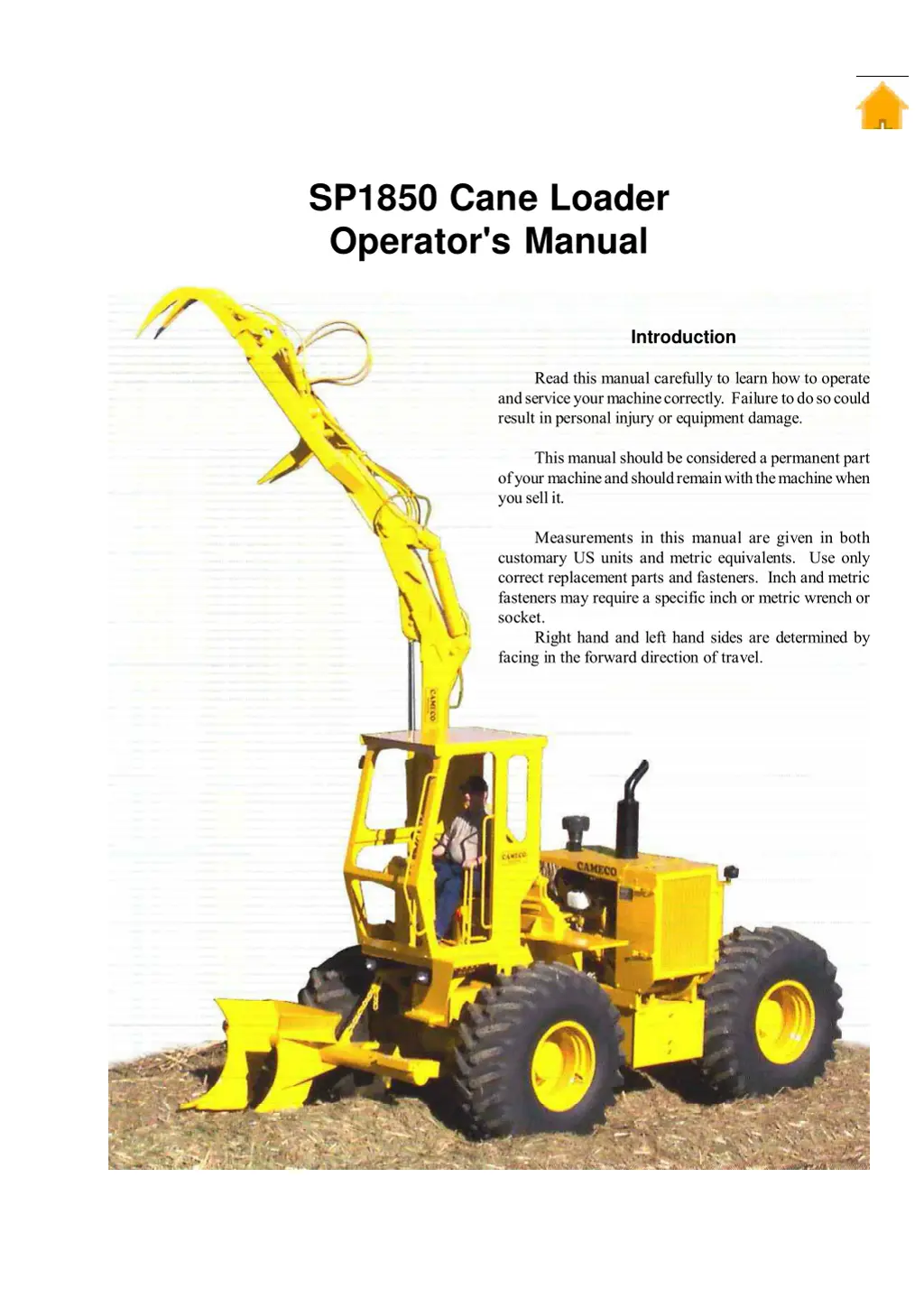 sp1850 cane loader operator s manual