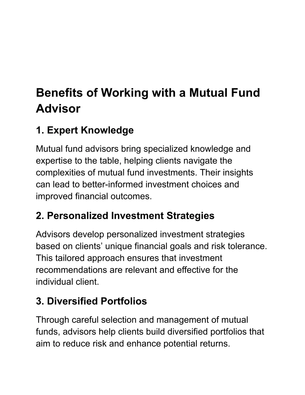 benefits of working with a mutual fund advisor