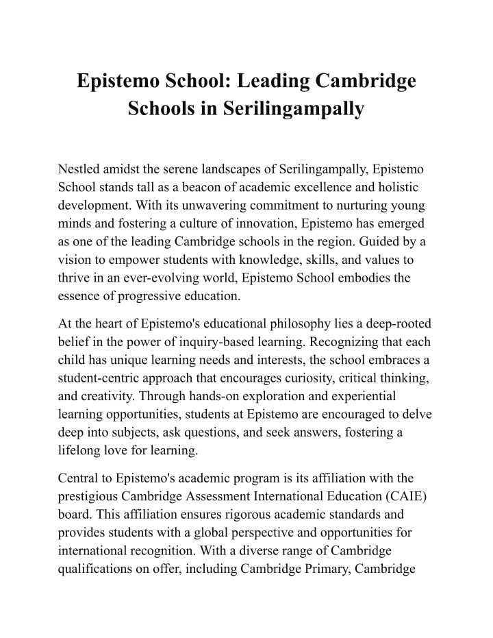 epistemo school leading cambridge schools