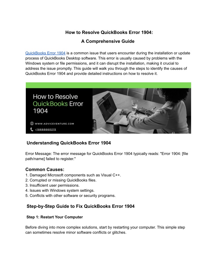 how to resolve quickbooks error 1904