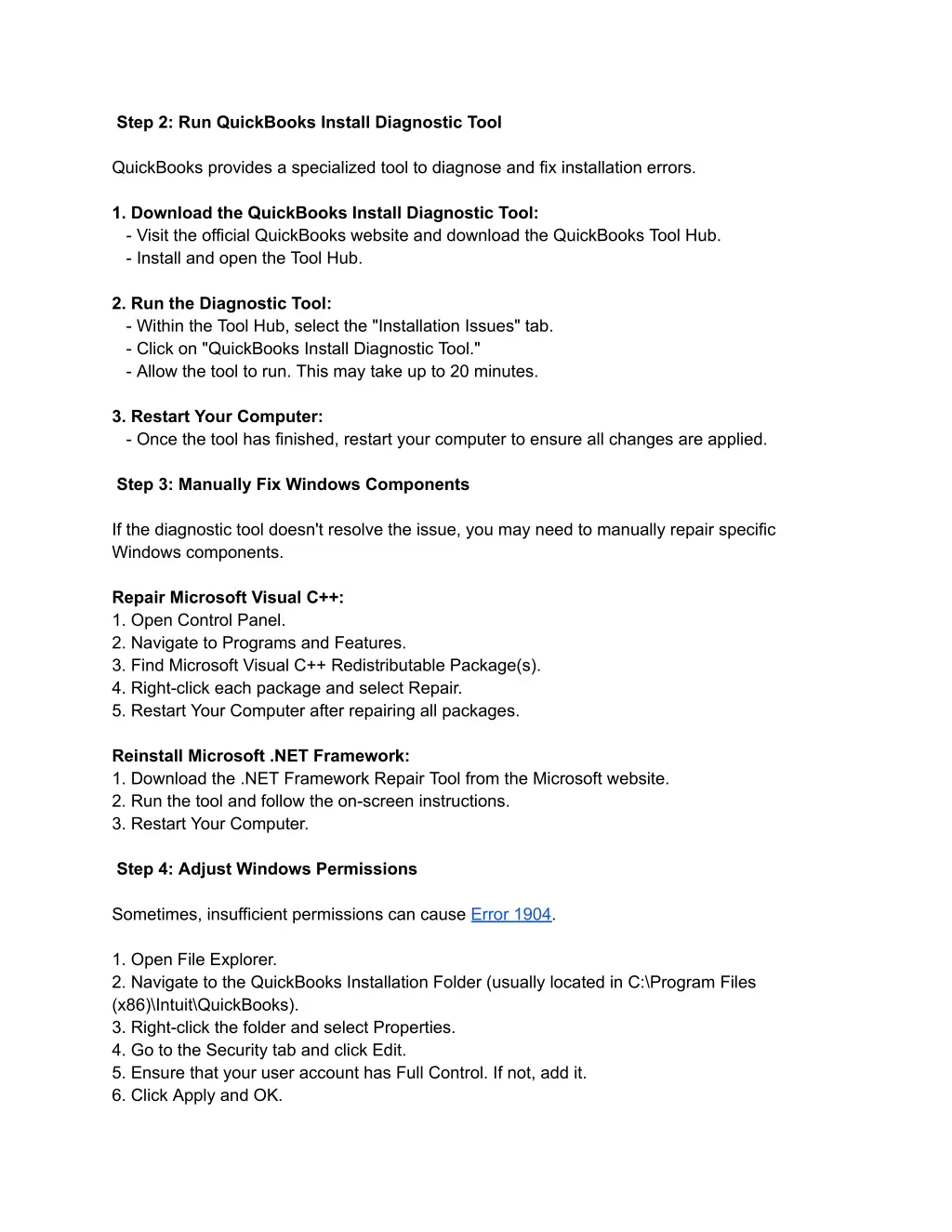 step 2 run quickbooks install diagnostic tool