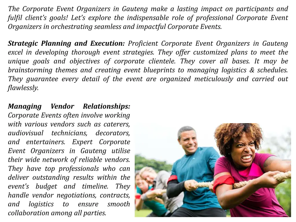 the corporate event organizers in gauteng make