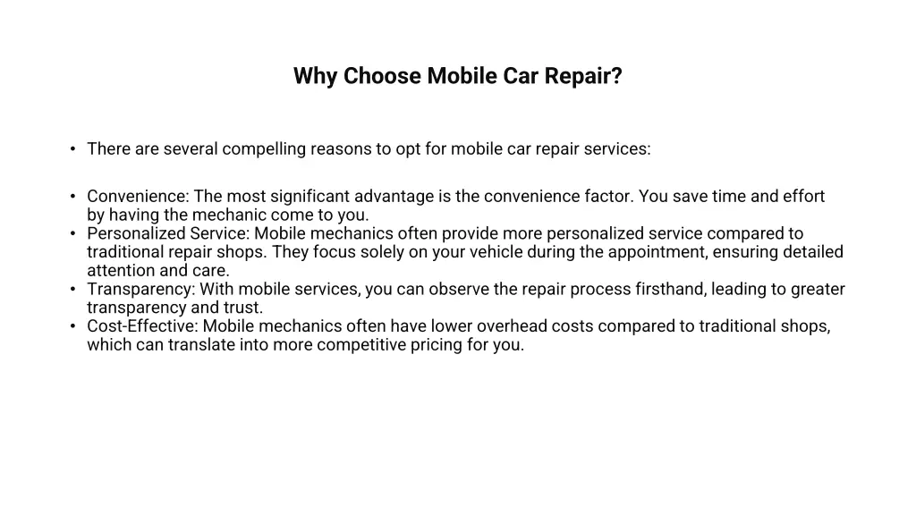 why choose mobile car repair