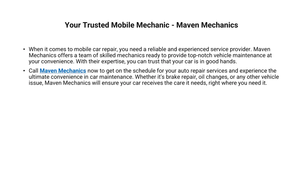 your trusted mobile mechanic maven mechanics