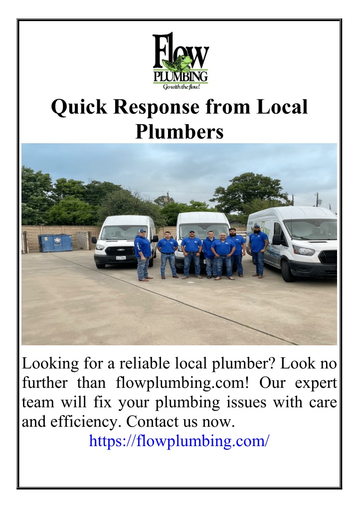 quick response from local plumbers