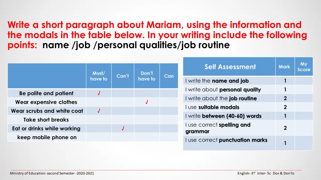 write a short paragraph about mariam using