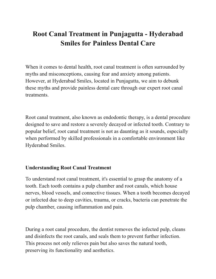 root canal treatment in punjagutta hyderabad