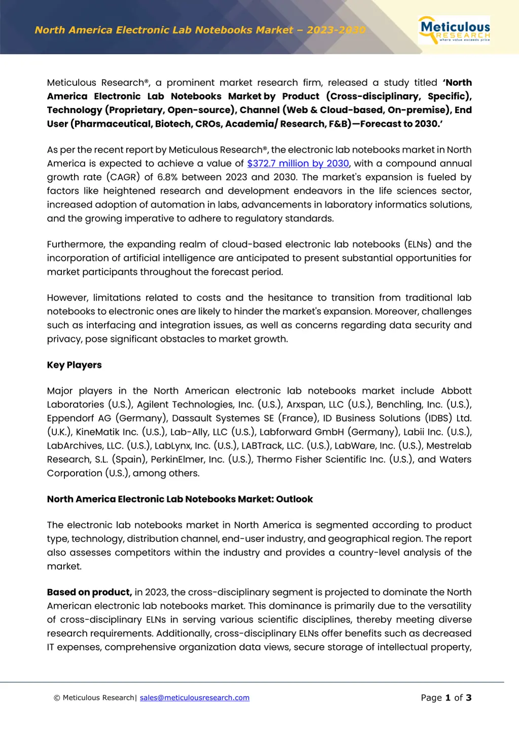 north america electronic lab notebooks market