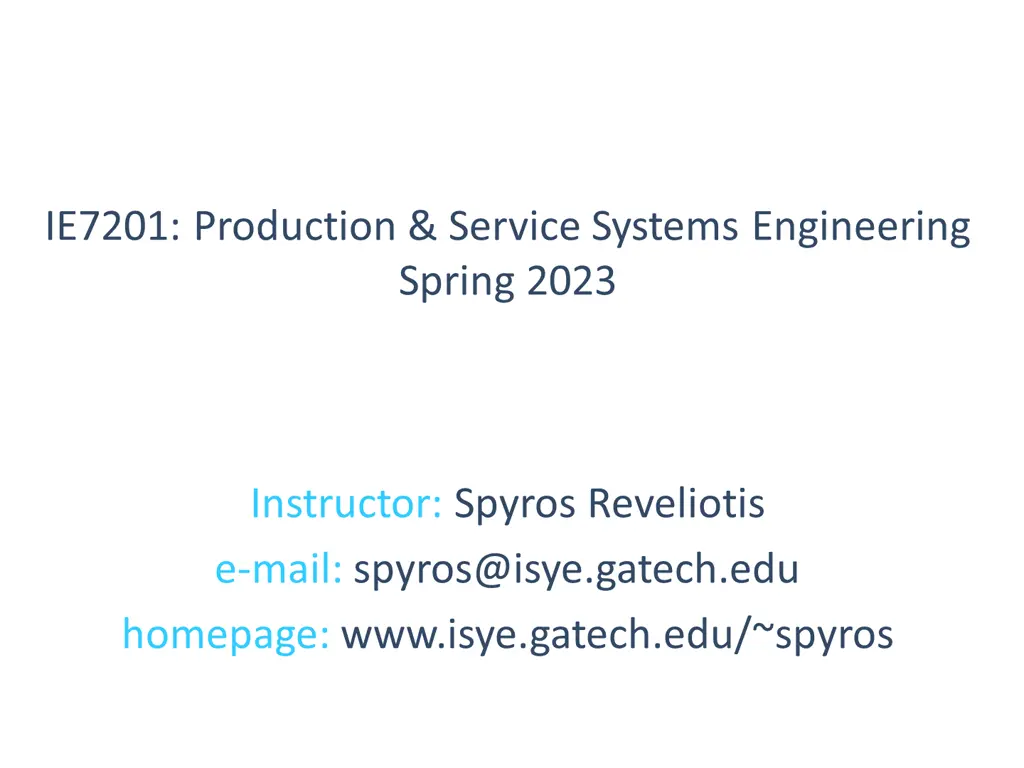 ie7201 production service systems engineering