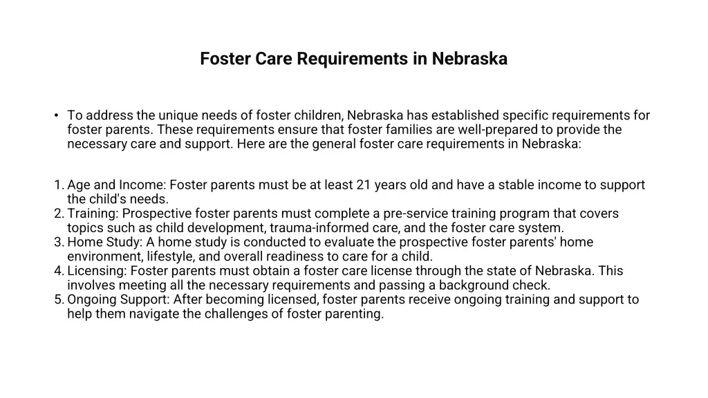 foster care requirements in nebraska