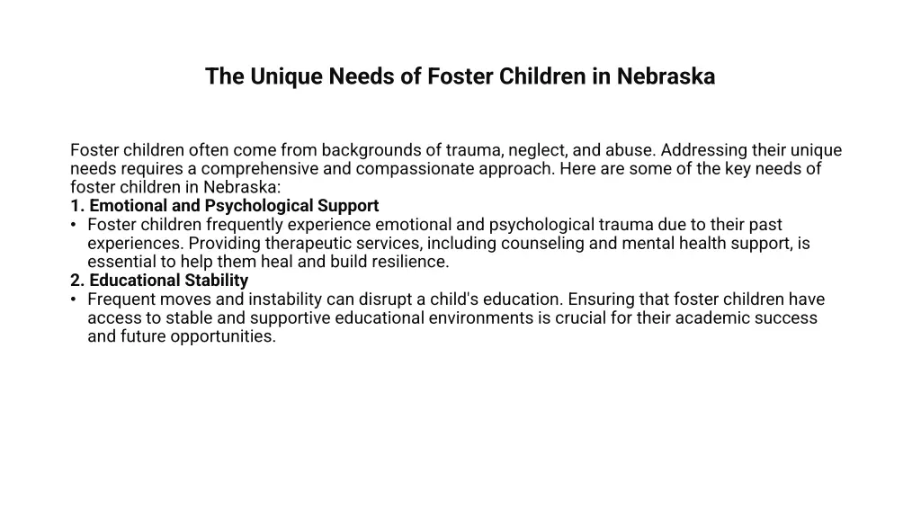 the unique needs of foster children in nebraska