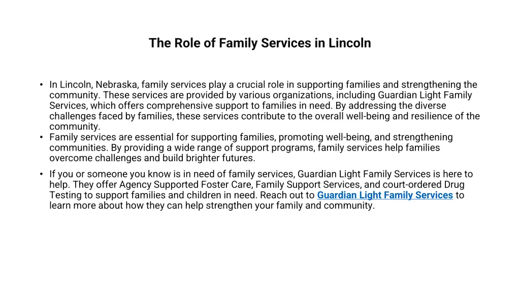 the role of family services in lincoln