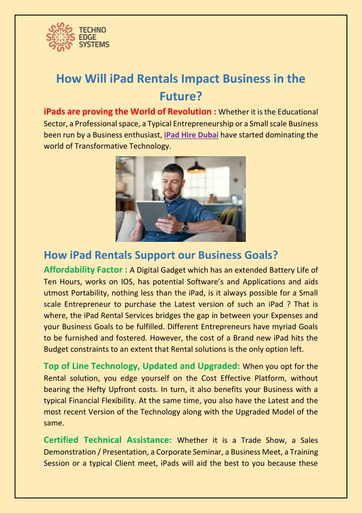 how will ipad rentals impact business