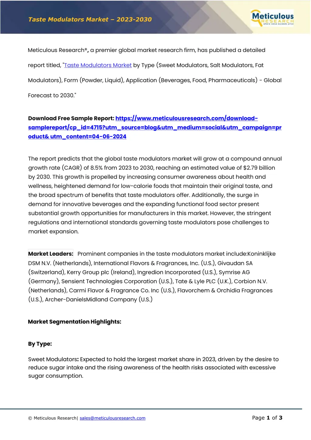 taste modulators market 20 2 3 20 3 0