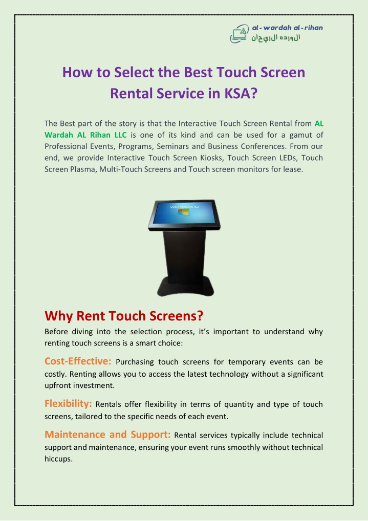 how to select the best touch screen rental