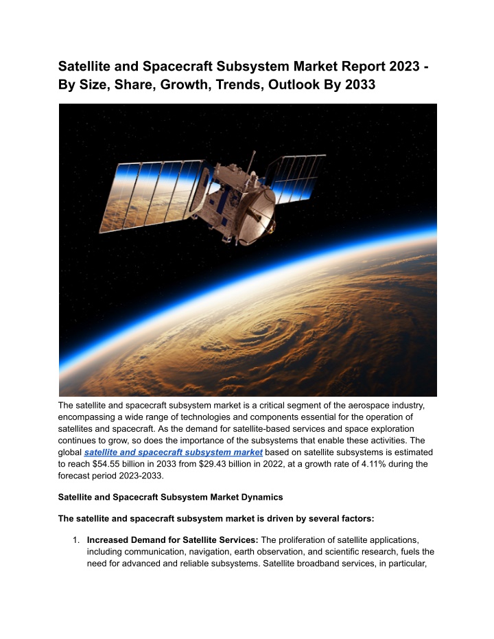 satellite and spacecraft subsystem market report