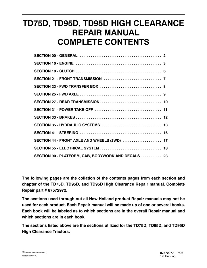 td75d td95d td95d high clearance repair manual