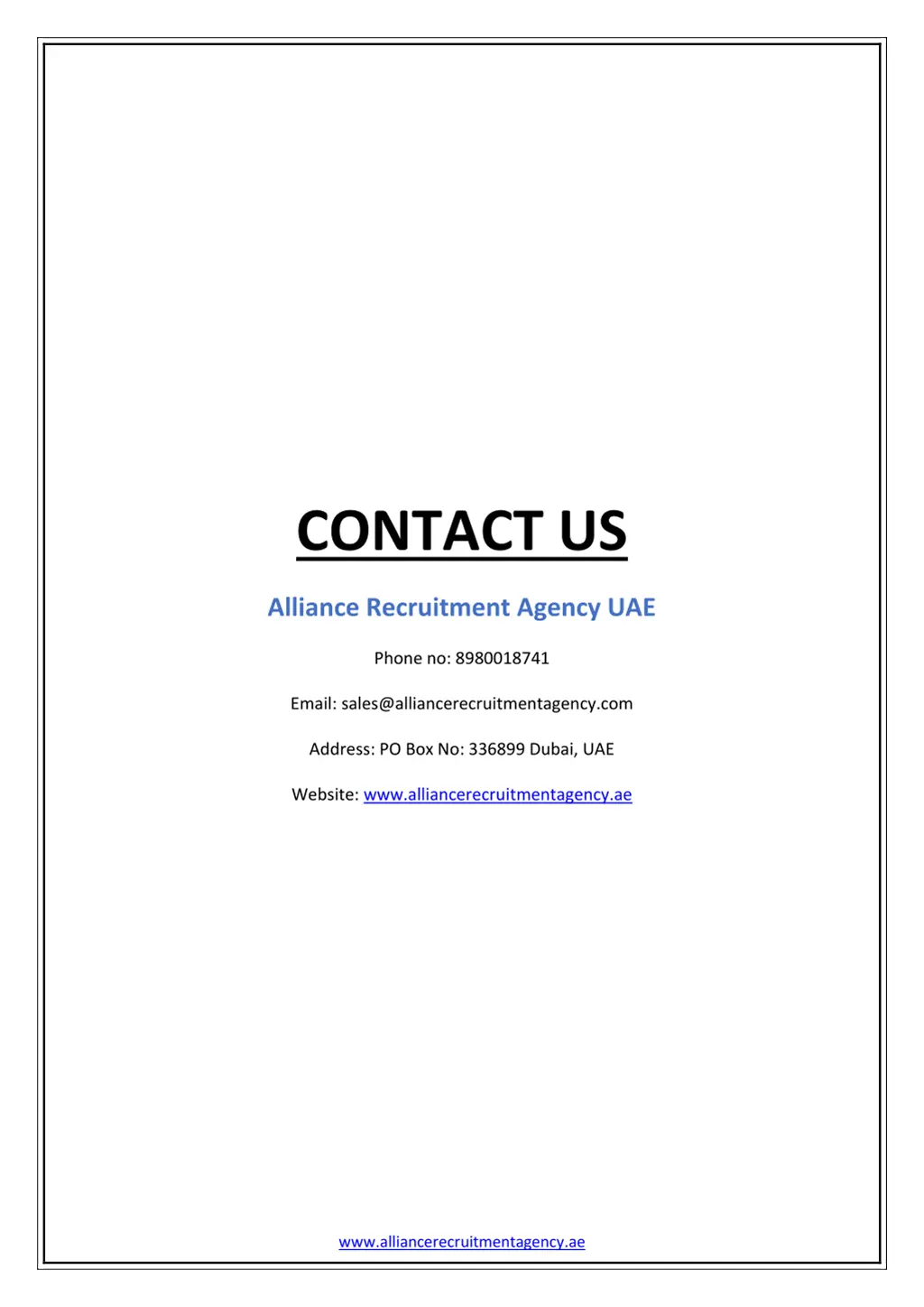 contact us alliance recruitment agency uae phone