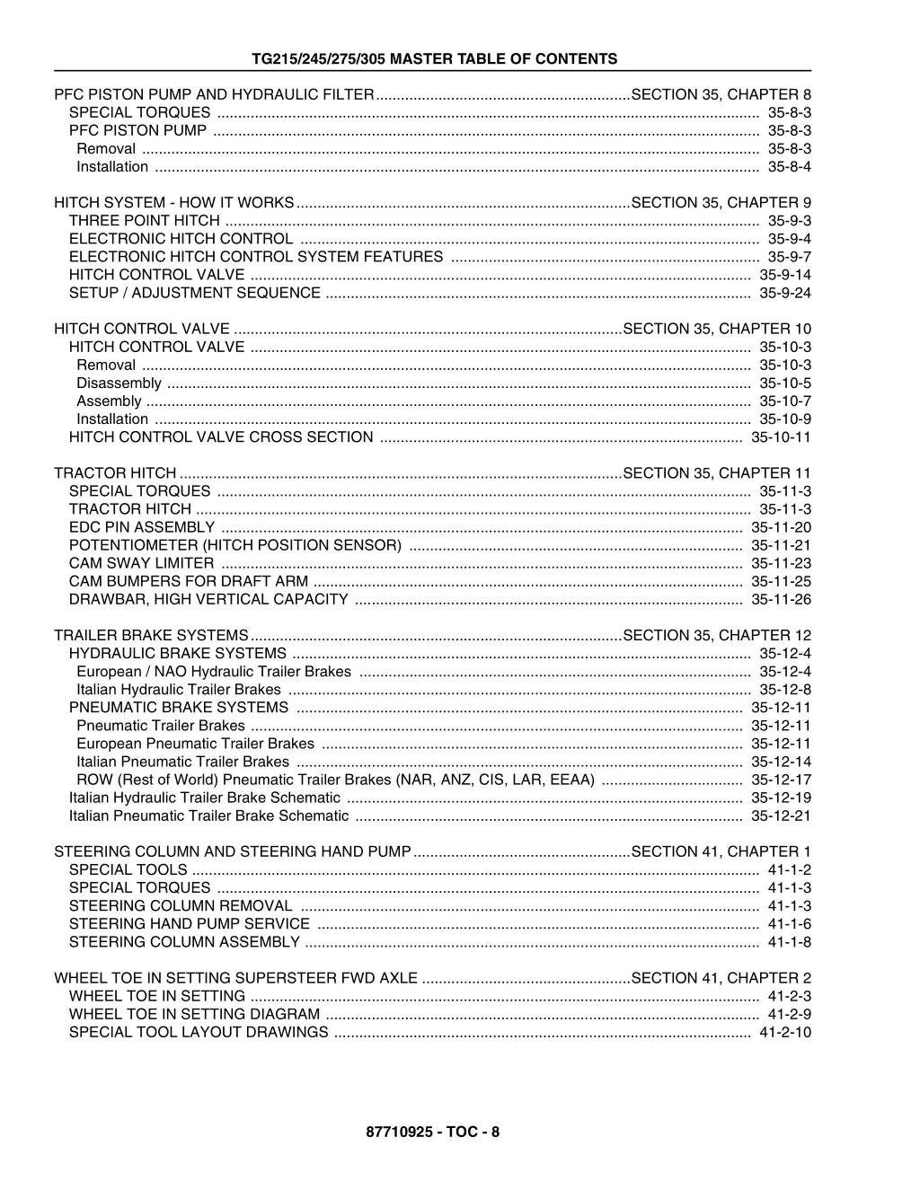 tg215 245 275 305 master table of contents 7