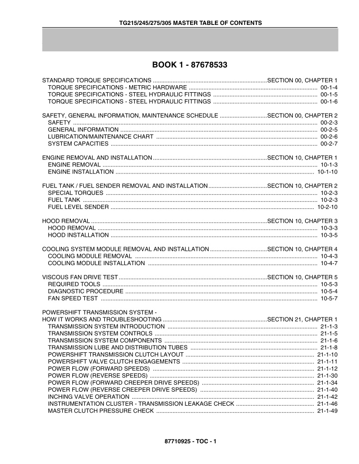 tg215 245 275 305 master table of contents