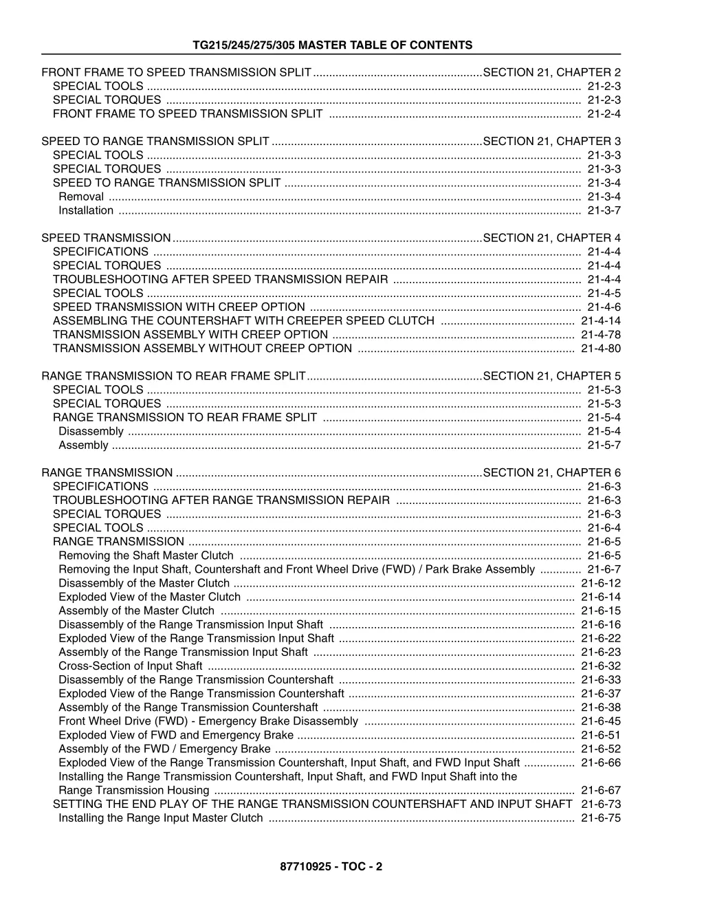 tg215 245 275 305 master table of contents 1