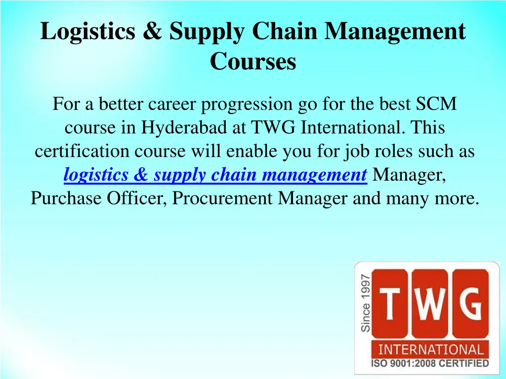logistics supply chain management courses