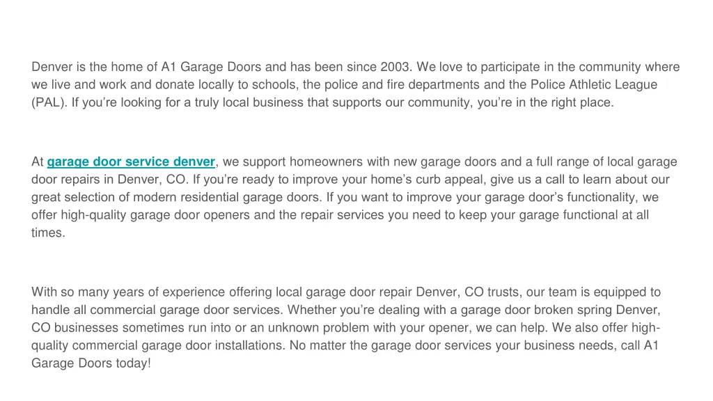 denver is the home of a1 garage doors