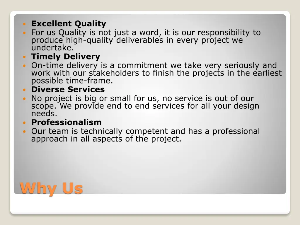 excellent quality for us quality is not just