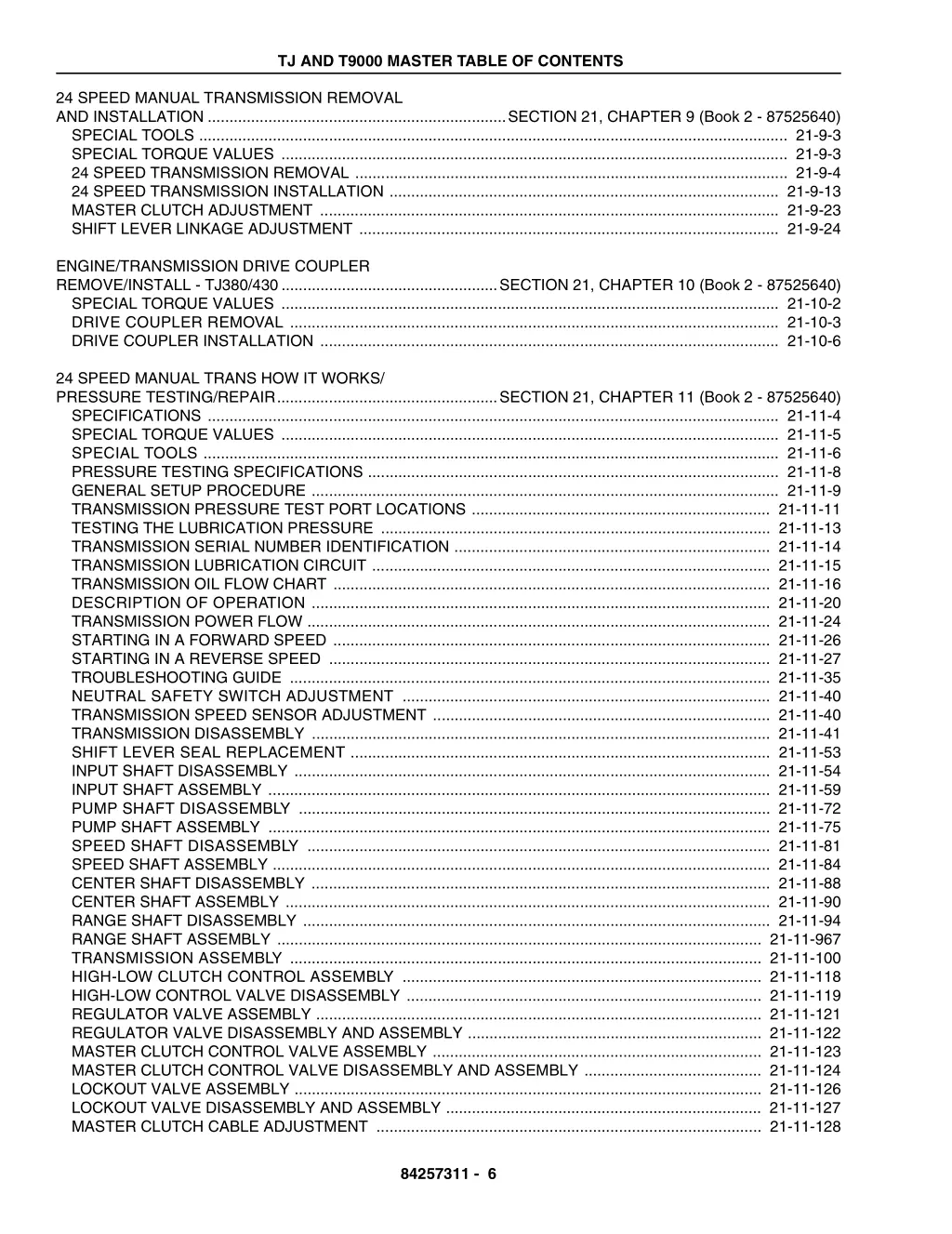 tj and t9000 master table of contents 5