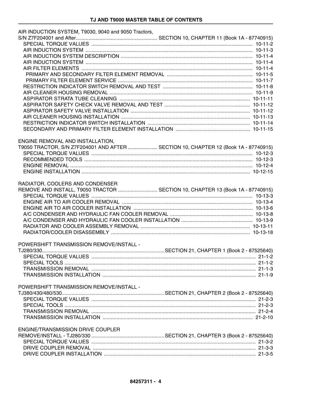 tj and t9000 master table of contents 3