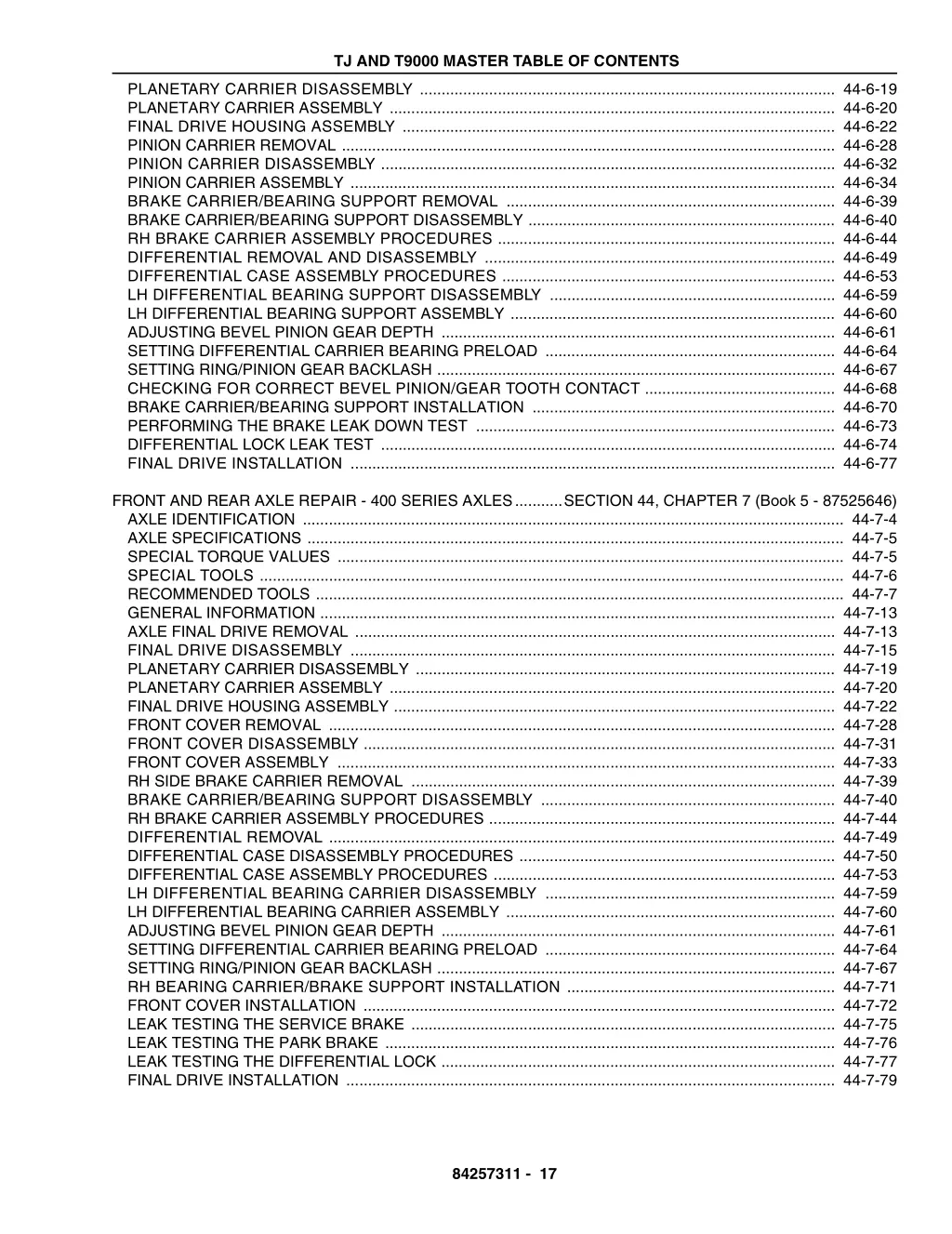 tj and t9000 master table of contents 16