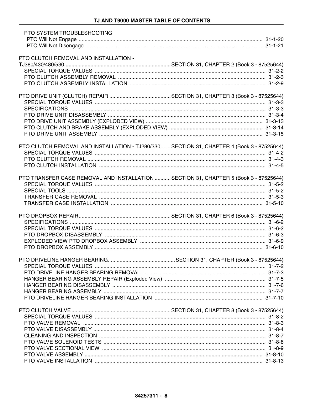 tj and t9000 master table of contents 7