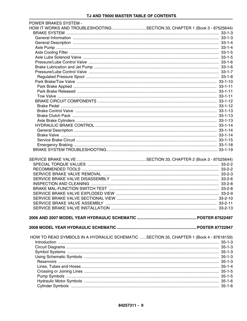 tj and t9000 master table of contents 8